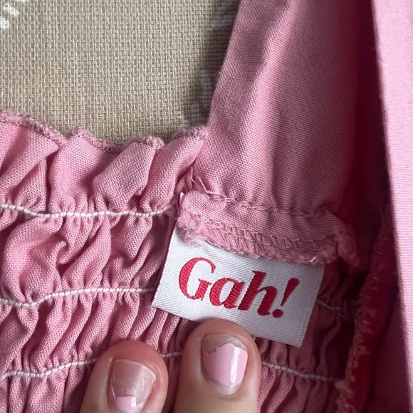 Lisa Says Gah Baby Pink Puff Sleeve Smocked Bodice Mini Dress - Picture 4 of 7